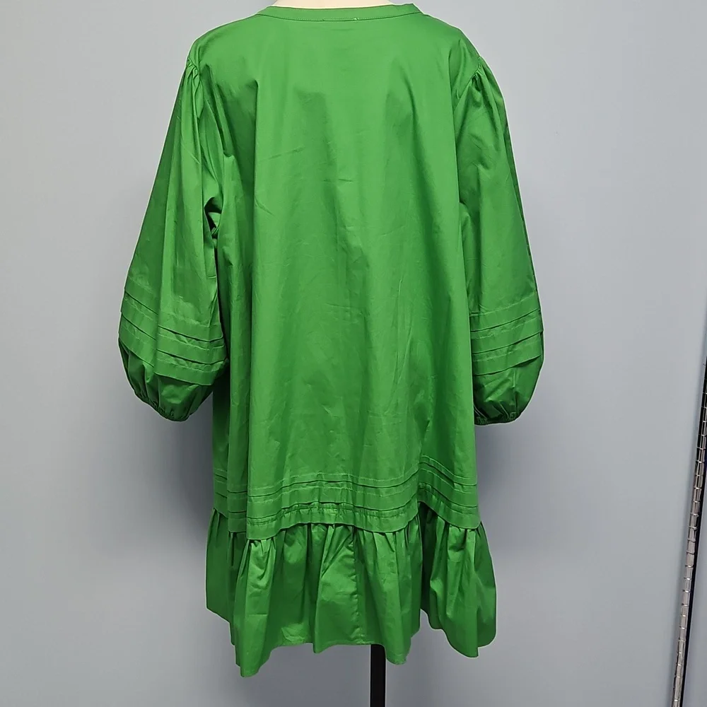 Sugarlips Curve Velma Balloon Sleeve Ruffle Shift Dress: Green: Size- 2X - Picture 6 of 14